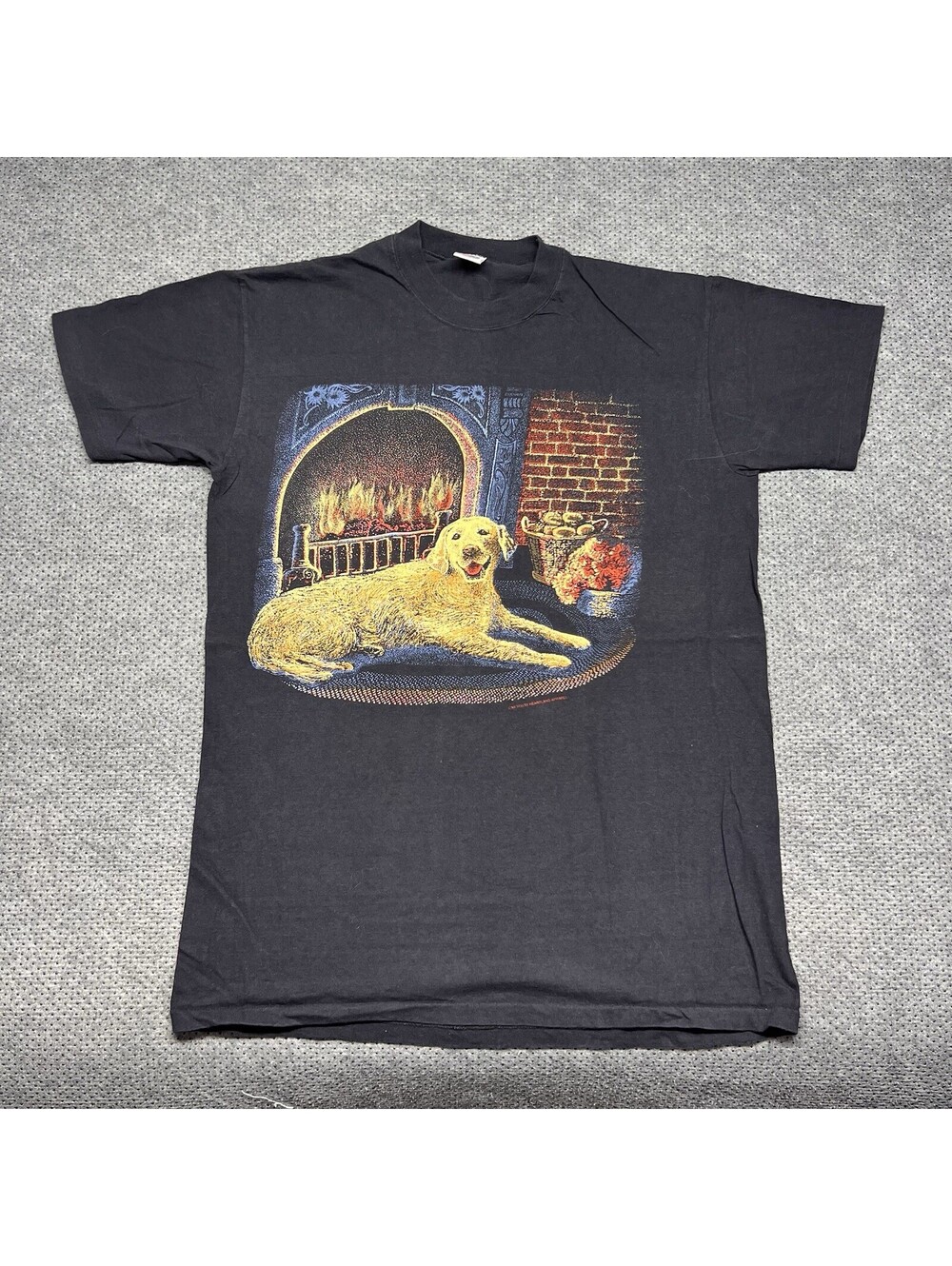 Vintage 1990S Golden Retriever Fireplace Art T-Shirt XL Rare Men’s Black USA